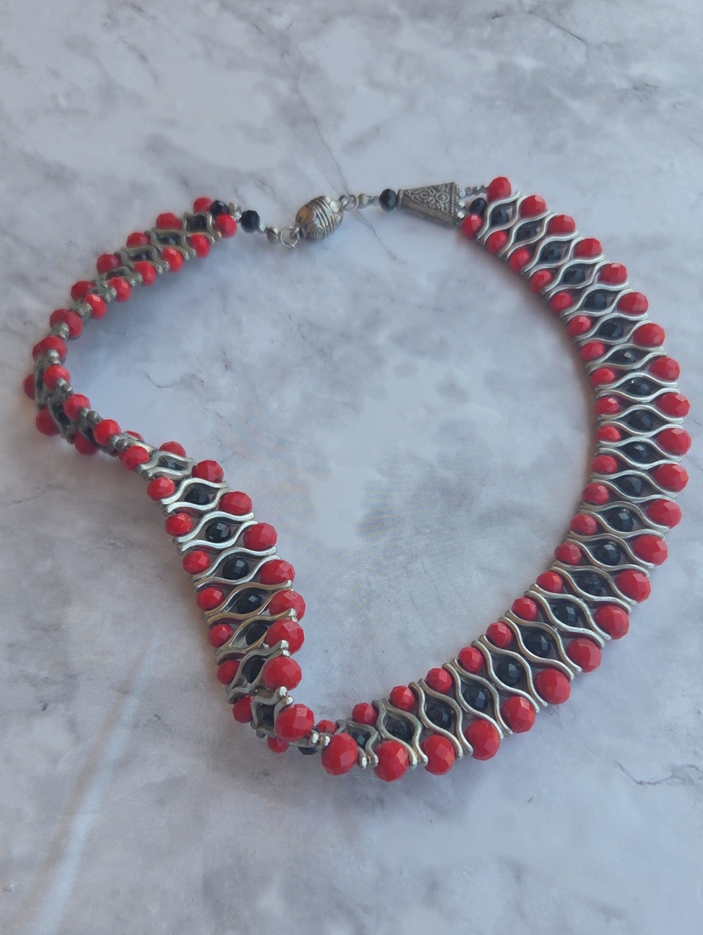 Red Beaded Wave-Pattern Necklace - Women Jewelry